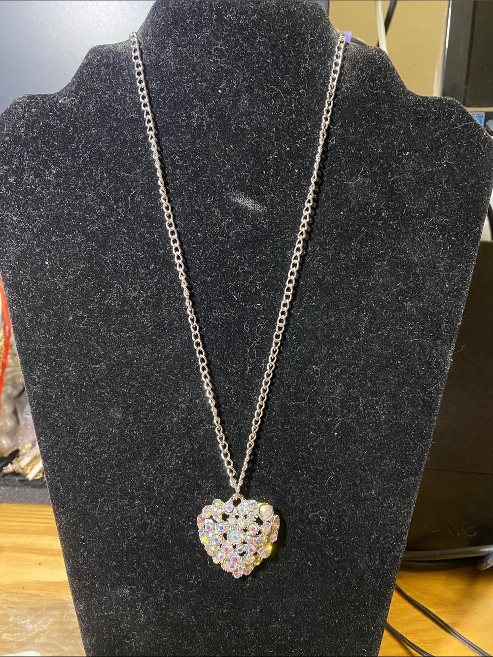 Sparkling Heart Pendant Necklace - Silver Tone with Multicolor Crystals
